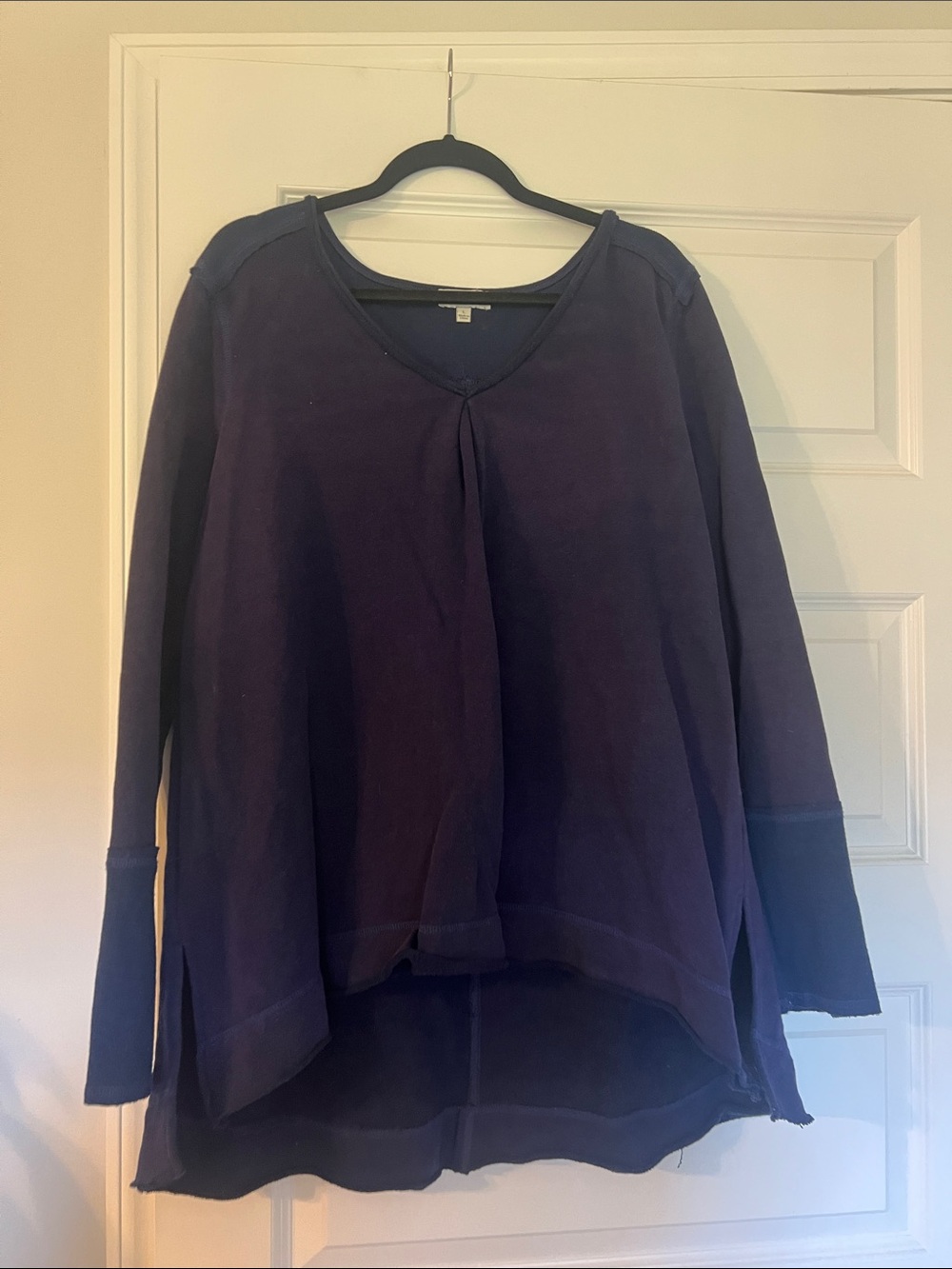 Umgee Navy V-Neck Oversized Pullover Sweatshirt